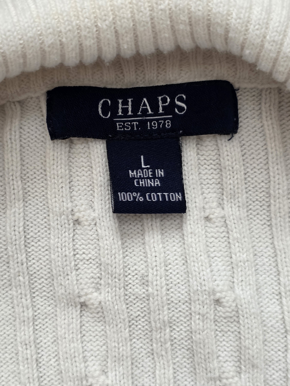 Chaps Cream Cable-knit Full-zip Cardigan Sweater Preppy School Uniform Sz L - Picture 6 of 9